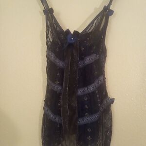 Chic Black and Blue Lace Chemise One Size